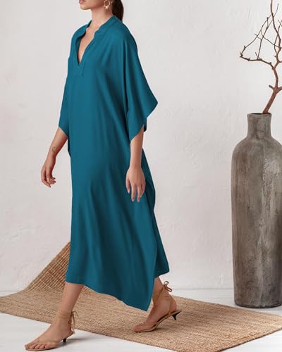 Bsubseach Women Kaftan Dresses Caftan Maxi Dress Swimsuit Cover Up Moomoo - color: B-peacock Blue