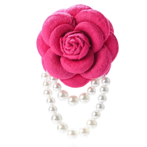 Vintage Camellia Pearl Tassel Brooches Bracelet Bohemian Pearl Safety Pins Bracelets Flower Hairpin Headpieces Shawl Pins Dainty Elegant Lapel Pin Wedding Party Dress Accessories for Women - color: Rose Red
