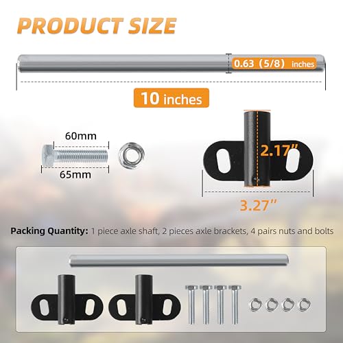 Heavy-Duty Wheelbarrow Axle Bracket Set - 10" x 0.63" Shaft and 2.1" x 3.3" Brackets - Compatible With 5/8" Axles - Includes Bolts and Nuts (1 Set) - size: 10 x 0.63" Axle+Brackets