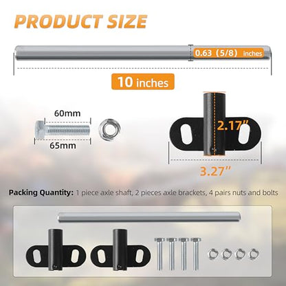 Heavy-Duty Wheelbarrow Axle Bracket Set - 10" x 0.63" Shaft and 2.1" x 3.3" Brackets - Compatible With 5/8" Axles - Includes Bolts and Nuts (1 Set) - size: 10 x 0.63" Axle+Brackets
