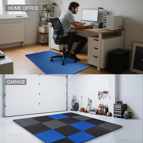 Elevon Puzzle Exercise Gym Flooring Mat, 3/4" Thick EVA Interlocking Foam 24 Tiles Workout Mat for Home Gym, 96 Sq Ft, Navy