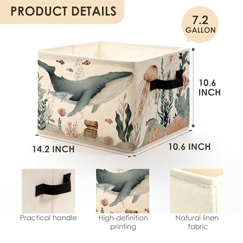 Coastal Beach Ocean Whale Storage Bins Box with Handles, Marine Biology Sea Animal Plant Foldable Basket Toybox for Kids Room Nursery Bedroom Bathroom Home Clothes Toys Books - color: color-8