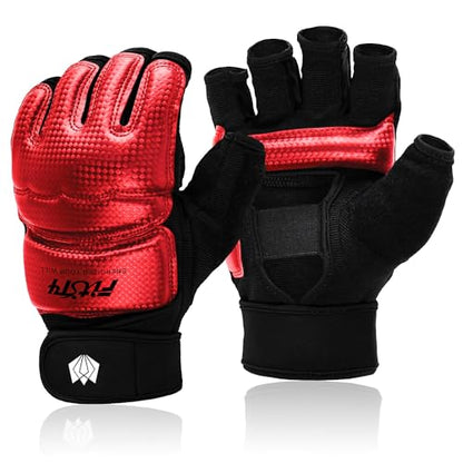 FitsT4 Sports Half Mitts MMA UFC Training Boxing Punch Bag Martial Arts Gloves - color: Red, size: Medium