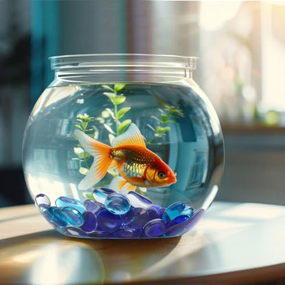 Arrowbash 12 Pcs Mini Plastic Fish Bowl 27 oz with 900 Pcs Mixed Flat Glass Marbles Plastic Shatterproof Aquarium Starter Kits Fish Tank for Centerpiece Vases Tabletop Office Desk Pet Tank Home Decor