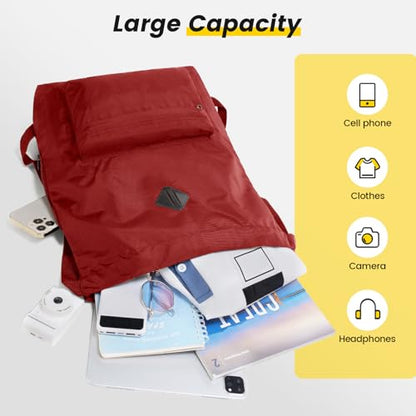 Vorspack Drawstring Backpack Water Resistant String Bag Sports Gym Sack with Side Pocket for Men Women - color: Red