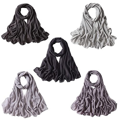NOOR Chiffon Hijab Set for Women - Pack of 5 Lightweight Non-Slip Scarves, Premium Breathable Fabric, Gift-Ready Packaging - color: Mix Colors 7