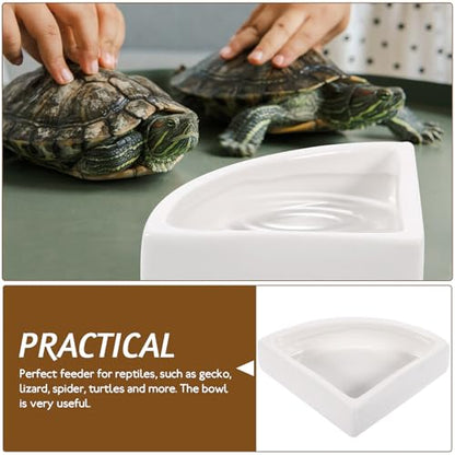 Reptile Water Bowl and Food Dish, Large Ceramic Triangle Terrarium Bowl, Multi-Function Water Feeder for Turtles, Lizards, and Bearded Dragons