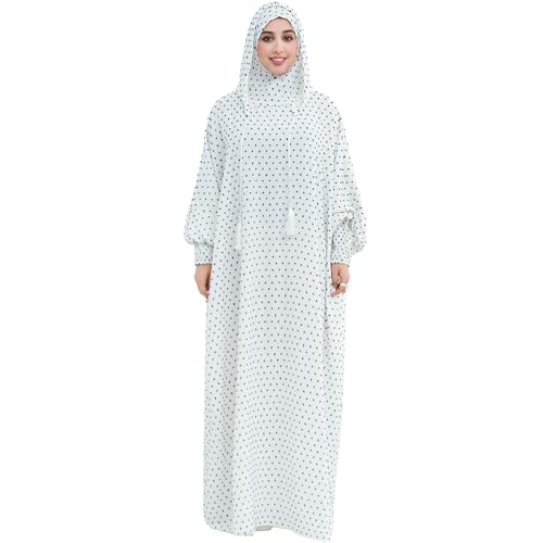 Upgraded Abaya Dress for Women 1PC Hoodie Polka Dot Modest Prayer Robe - color: White, size: Size 2