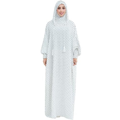 Upgraded Abaya Dress for Women 1PC Hoodie Polka Dot Modest Prayer Robe - color: White, size: Size 2
