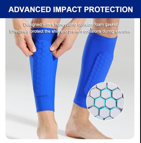 2 Pack Soccer Shin Guards Soccer Adult, Soccer Shin Guards for Kids Soccer Shin Pad with Honeycomb Pads, Shin Defender Shin Guard Sleeves, Ski Shin Guards Ski Shin Pads - color: Blue, size: Small