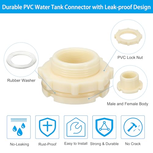 PATIKIL ABS Bulkhead Fitting NPT1.5", Bulkhead Water Tank Connector with Silicone Seal Gasket Garden Hose Fitting for Rain Bucket, Sinks, Aquariums, White - size: NPT1.5"