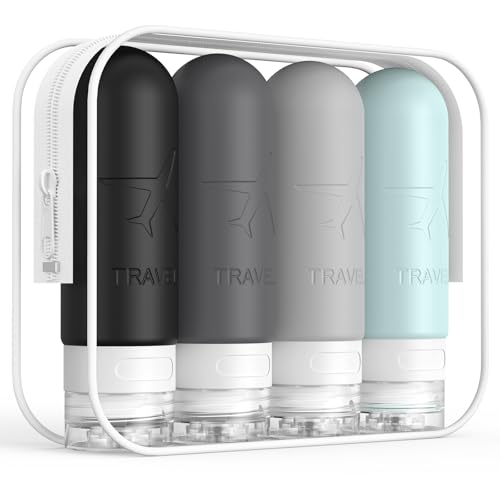 ME.FAN Travel Bottles for Toiletries,3oz Silicone Travel Size Containers, TSA Approved Squeezable Portable Split Bottle, Travel Accessories for Conditioner Shampoo Lotion - 4 Pack Gery - color: Grey