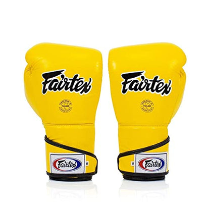 Fairtex BGV6 Angular Boxing Gloves, Locked Thumb Muay Thai MMA Kickboxing | Premium synthetic body with triple-layer foam padding. Joint protection and firm wrist support safeguard hands on heavy bags - color: Yellow, size: 16oz