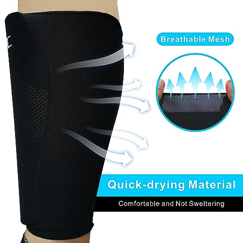 Shin Guards - Soccer Shin Guards with Cushion Protection for Kids/Adults - color: Black,Sleeves 2 Pairs, size: Large