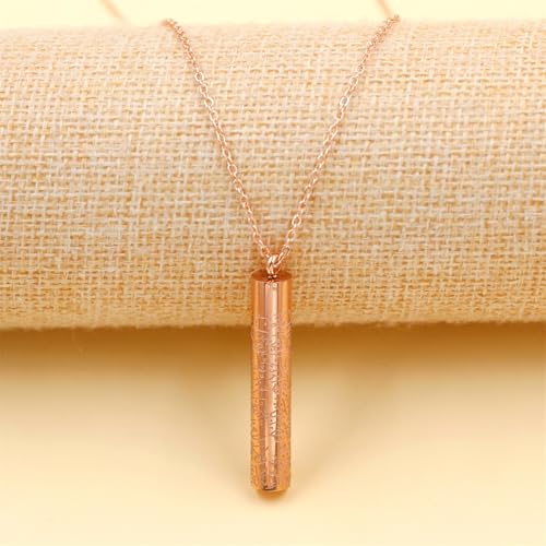 Islamic Necklace | Quran Verse Necklaces | Stainless Steel Cylinder Pendant 17"+2" Extended | Elegant Arabic Jewelry for Men And Women YA5082 - color: rose gold