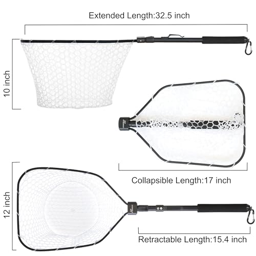 GOODCAT Fly Fishing Net, Bass Trout Landing Net, Folding Fishing Nets Fresh Water, Safe Fish Catching or Releasing, Fly Fishing net Magnetic Release - color: B:Square-Extend Length 32.5"