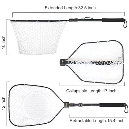 GOODCAT Fly Fishing Net, Bass Trout Landing Net, Folding Fishing Nets Fresh Water, Safe Fish Catching or Releasing, Fly Fishing net Magnetic Release - color: B:Square-Extend Length 32.5"