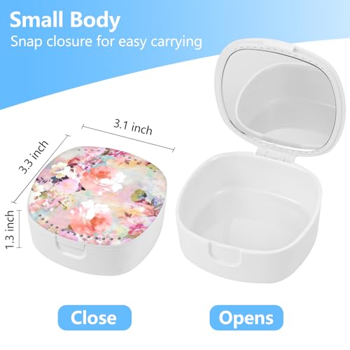 Retainer Case, Denture Case Night Guard Mouth Guard With Mirror and Ventilation Holes,Pink Flower - color: Pink Flower