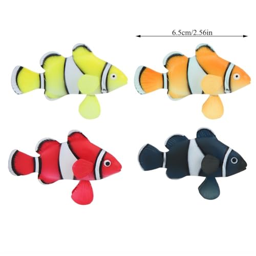 4 Pcs Silicone Luminous Clownfish with Suction Cup Glow in Dark Waterproof Design Realistics Swimming Decoration for Aquarium Tank