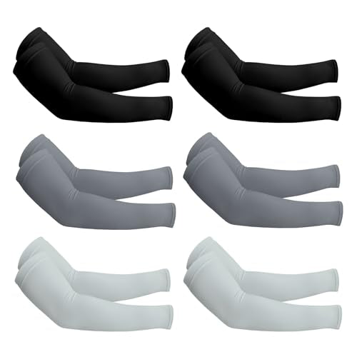 PFFY UV Protection Cooling Arm Sleeves for Men and Women UPF 50 Sun Sleeve - color: 2 Black+2 Dark Gray+2 Light Gray