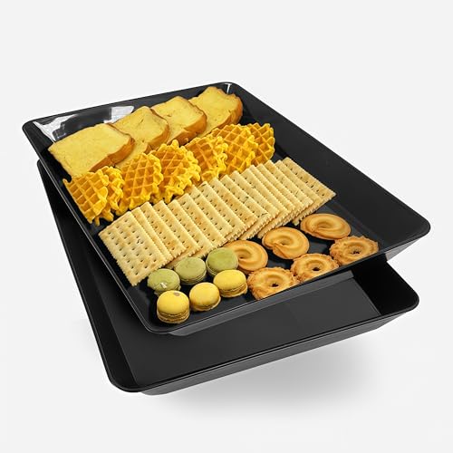 Serving Tray Platter, 2 Pcs Food Tray for Veggie Fruit Snack Dessert Cookie Cheese, Food Trays for Party Supplies Display, Plastic Platters for Serving Food, Large Trays, BPA Free - color: Black, size: 16.0'' x 11'' (2 Pack)
