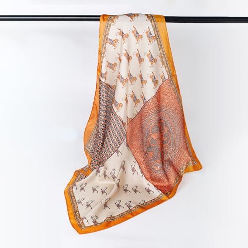 27" Head Scarf Like Satin Silk for Women,Hair Scarves Bandana,Headband Silk Feeling for Hair Wrap - color: Golden Brown