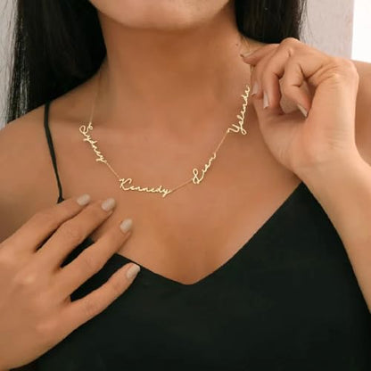 Ajiangwu 18K Gold Plated Name Necklace Personalized,Multiple Custom Name Necklace Family Necklace with Kids Names Customized Choker Necklace for Women - color: 4 Names