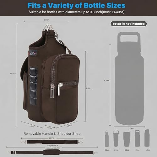icolor Magnetic Gym Bag Water Bottle Carrier Holder with Phone Pockets & Shoulder Strap,Gym Magnetic Bag 5 Built-in Magnets Gym Accessories Organizer Sling Bottle Bag Pouch Sleeve - color: Brown