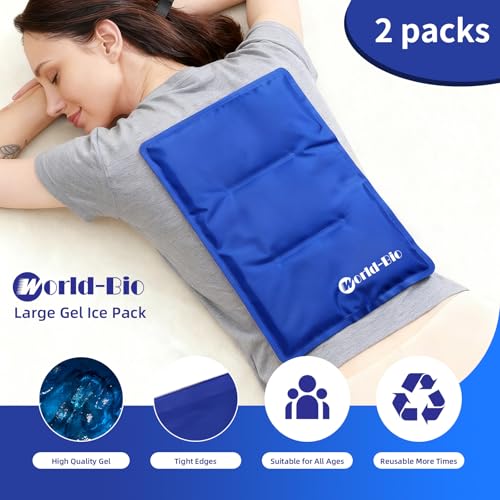 WORLD-BIO Large Flexible Hip Ice Pack 2 packs for Injuries, Hot & Cold Therapy Pad for Shoulder, Back, Knee, Leg, Thigh, Soothing Pain from Bruises & Sprains, Muscle Aches, Stiff Joint, 11" x 14" Blue - size: 2 Count 11" x 14"