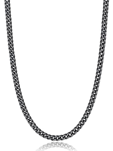 Jewlpire Silver/Black/Gold Chain for Men, Cuban Link Chain Necklace for Men Women, 4mm/6mm Mens Necklace 18K Gold Plated/316L Stainless Steel Mens Chains Necklaces 18/20/22/24/26 Inch - color: 4mm-Black Plated, size: 20 Inches