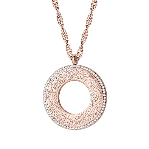 Qitian Islamic Jewelry Gifts for Women Muslim Pendant Gold Allah Arabic Necklaces Ayatul Kursi Necklace Islam Eid Ramadan Gifts - color: B-Rose Gold