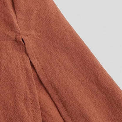 Linen Kaftan Thobe for Men Big and Tall Muslim Robe Long Sleeve Button Down Henley Neck Side Split Caftan with Pocket - color: Brown, size: Large