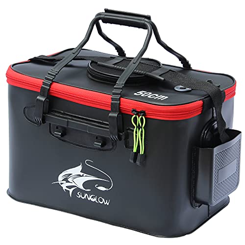 Grneric Fishing Bucket, 6Gallon/8Gallon/10Gallon Foldable Fish Bucket,Live Fish Container Multi-Functional Live Fish Bait Bucket,Outdoor Camping EVA Fishing Bag and Fish Protection Bucket - color: 38l/10gallon(black)