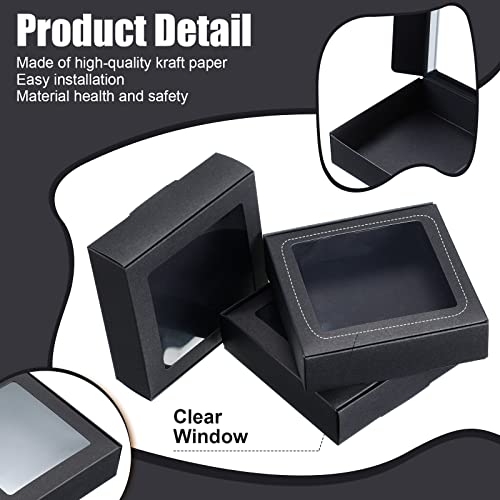 Zonon 30 Pcs Kraft Paper Boxes with Window 4.13 x 4.13 x 1.18 Inch Candy Packaging, Small Gift Boxes, Soap holder, Mini Treat Packaging for Bakery Chocolate Jewelry Display (Black) - color: Black