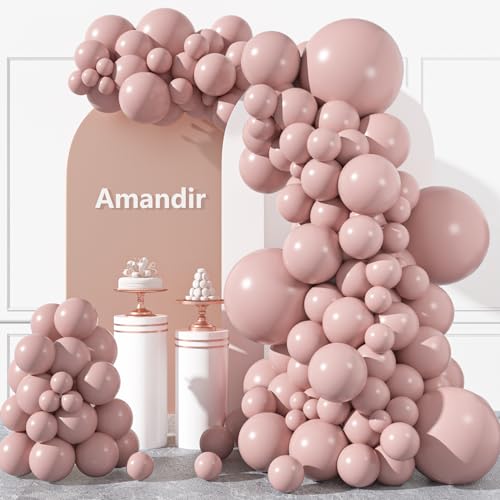 Amandir 153pcs Dusty Pink Balloons Arch Garland Kit Different Sizes 18 12 10 5 Inch Rose Boho Blush Lilac Pink Latex Balloon for Princess Birthday Wedding Anniversary Bachelorette Party Decorations - color: Dusty Pink