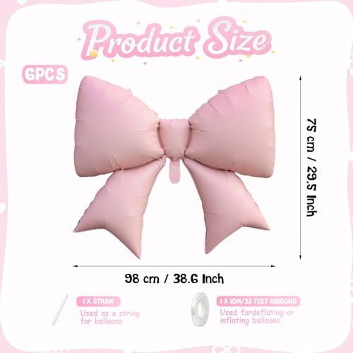 Pink Bow Balloons, 6 Pcs Giant Foil for Girls Birthday Party Decorations - style: Pink Bow