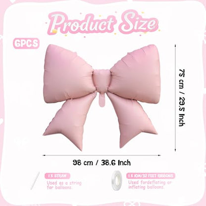 Pink Bow Balloons, 6 Pcs Giant Foil for Girls Birthday Party Decorations - style: Pink Bow