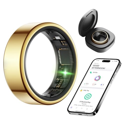 KIRAMA Smart Health Ring for Women Men Fitness Tracker with Heart Rate, Support Sleep Monitoring and Exercise Recording, IP68 Waterproof for iOS and Android, No APP Fee，Ultra-Thin Design (Gold, 7) - color: Gold, size: 7