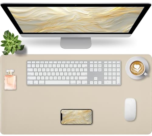 Bloss Beige Desk Mat with Stitched Edges,27.6" x 13.8" Keyboard Pad | Non-Slip Desk Protector Mat, Leather Desk Blotter, Waterproof Desk Pad for Office Home Decor - color: Beige-stitched Edges, size: 27.6" x 13.8"