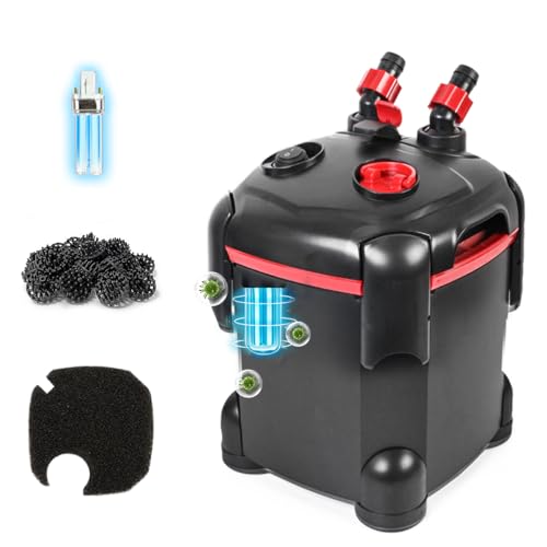 PONDFORSE Canister Filter, External Aquarium Filter Ultra-Quiet with Media | Adjustable Flow Rate, Multiple Filtration Approaches, Powerful Water Circulation Cleaning Machine for Fish Tanks and Aquarium - size: Small
