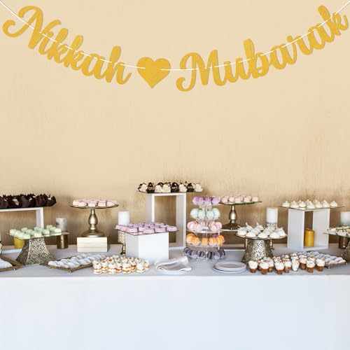 Nikkah Mubarak Banner - Eid Mubarak Decorations, Urdu Nikkah Decor, Glittery Desi Wedding/Engagement/Dulhan/Shaadi Party Decorations Gold Glitter