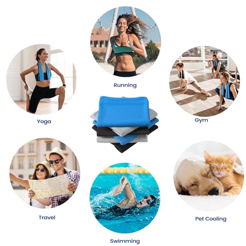 Clothirily 6 Pack Cooling Towels, 40x12 Breathable Gym Towel for Neck Face | 6 Pack Set, Instant Cooling Effect, Breathable Microfiber, For Gym Yoga Camping Running, Quick-Dry&Reusable, Fits Neck&Face - color: 2 Black/2 Dark Grey/2 Blue