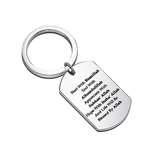 LQRI Islamic Allah Keychain - Blessed By Allah Bible Verse Jewelry Muslim Gift