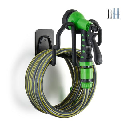 Wall Mount Hose Holder with Nozzle Slot,Rust Resistant,Matte Black | Multi-purpose heavy duty garden hose holder with rust resistance,easy to assemble for indoor and outdoor use,fits 100ft hoses - color: Matte Black