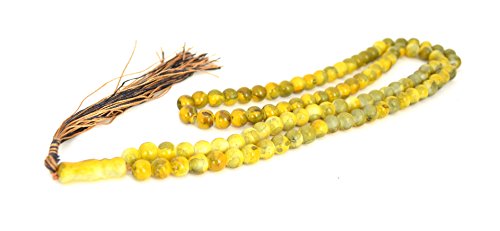 Islamic Prayer Beads - Misbaha Tasbih 99 Glass Bead Necklace - color: Lime Green W/ Orange and Black Tassel