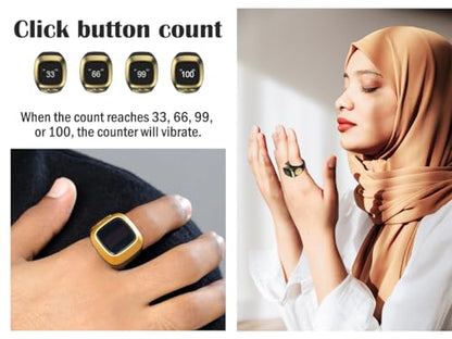 Smart Tasbih Zikr Ring - Digital Electronic Tally Counter for Muslim Islamic Prayer (Black, 20mm)