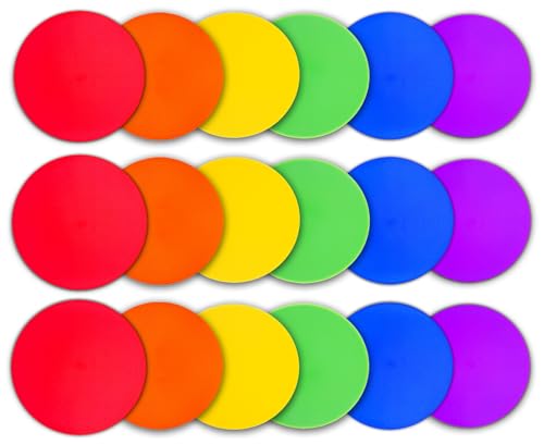12/24Pcs Poly Spot Markers 4 inch/9 inch Non-Slip Rubber Agility Training Markers Floor Dots Flat Field Cones for Football Basketball Soccer School Exercise Drills Gym Dance Practice 6 Colors - style: 9 inch 18 Pcs (PVC)
