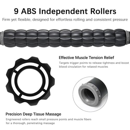 Muscle Roller Massage Roller Stick- Deep Tissue Fascia Blaster for Myofascial Pain Relief, Lymphatic Drainage & Body Sculpting, Handheld Physical Therapy & Recovery Tool (Gray Black-) - color: Grey Black