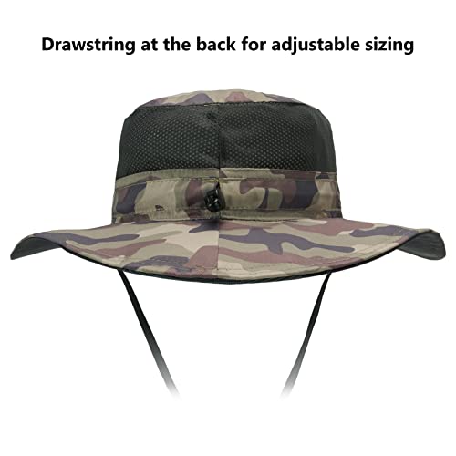 BASSDASH UPF 50+ Sun Fishing Hat Water Resistant with Detachable Neck Flap - color: Earth Camo - Big Head Size