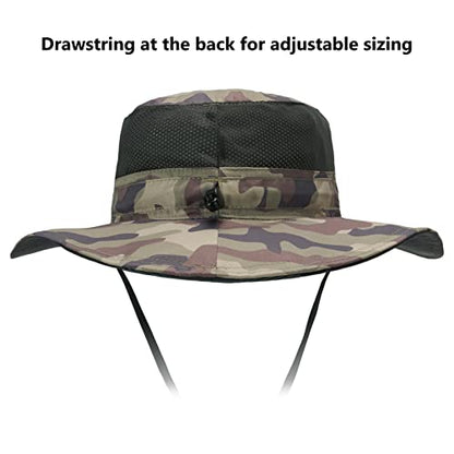 BASSDASH UPF 50+ Sun Fishing Hat Water Resistant with Detachable Neck Flap - color: Earth Camo - Big Head Size